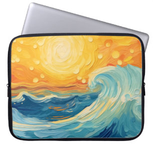 Funda Para Portátil Sol y olas de pintura de aceite costero