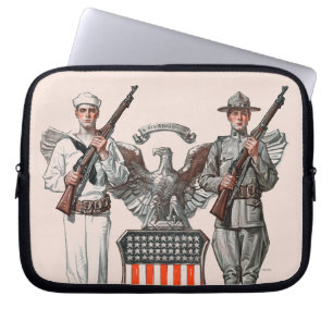 Funda Para Portátil Soldado, marinero y escudo de los E.E.U.U.