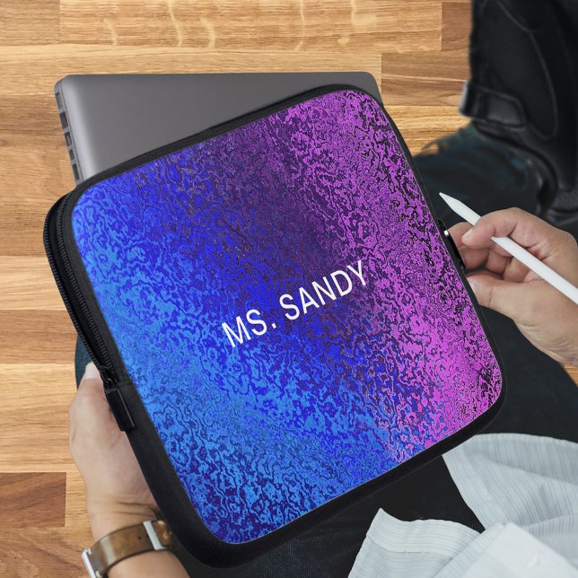 Funda Para Portátil Sombras brillantes azules y moradas Resumen Añadir (Blue and Purple Shiny Shades Abstract Add Name Laptop Sleeve)