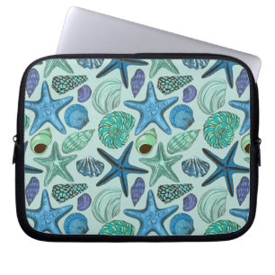 Funda Para Portátil Sombras de Seashells y del modelo azules de las
