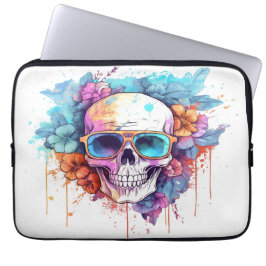 Funda Para Portátil Sombras florales de cráneo