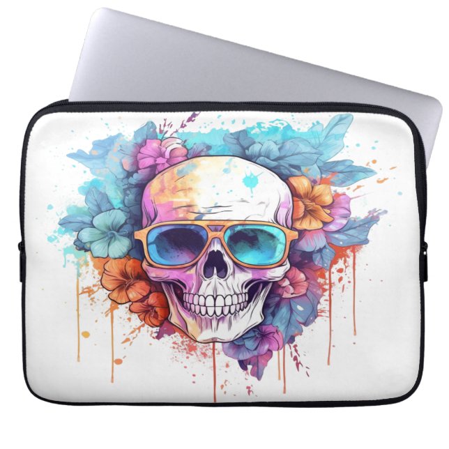 Funda Para Portátil Sombras florales de cráneo (Frente)
