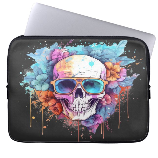 Funda Para Portátil Sombras florales de cráneo (Frente)