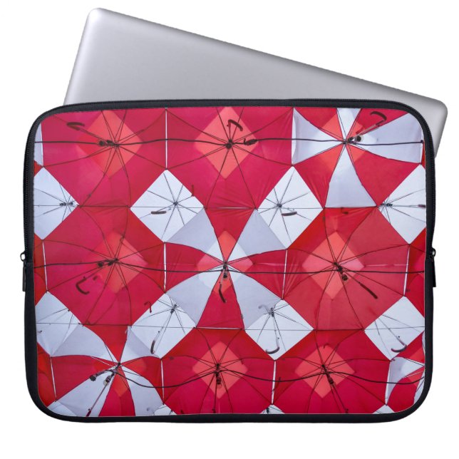 Funda Para Portátil Sombrillas abiertas rojas y blancas (Frente)