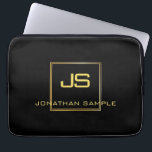 Funda Para Portátil Sophisticated Monogram Black Gold Template Laptop<br><div class="desc">Sophisticated Monogram Black Gold Template Laptop Sleeve.</div>