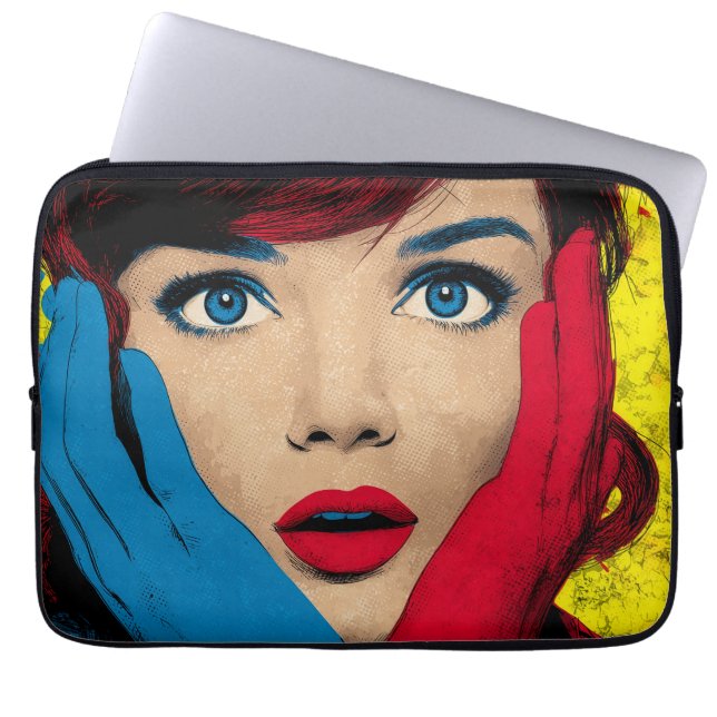 Funda Para Portátil Sorprendida mujer en arte pop (Frente)