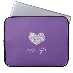 Funda Para Portátil Sparkling Diamond Heart White Script Names, Purple