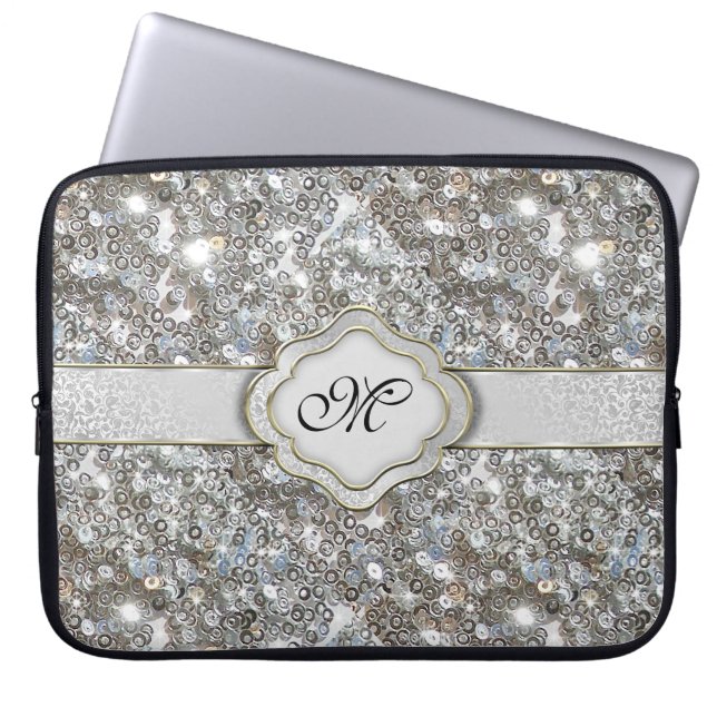 Funda Para Portátil Sparkly Silver Sequing Sleeve (Frente)