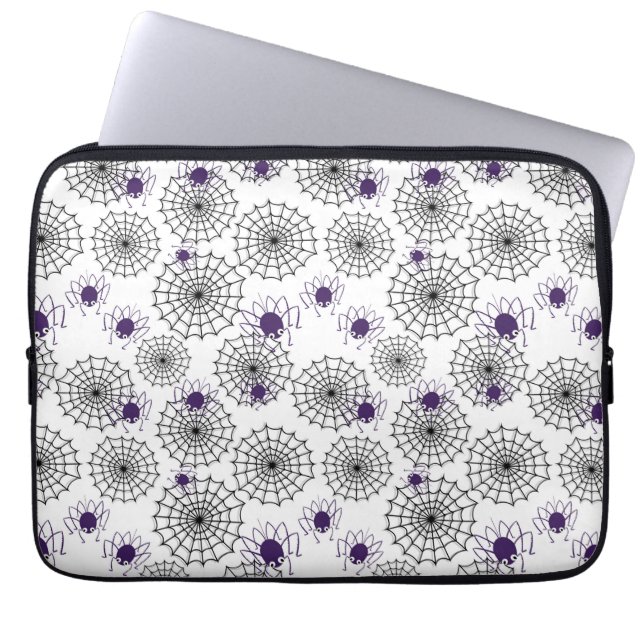 Funda Para Portátil Spiderweb & Purple Spider Patrón blanco de Hallowe (Frente)