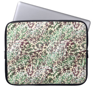 Funda Para Portátil Spot, leopardo, tropical, palmas, hojas, marrón,