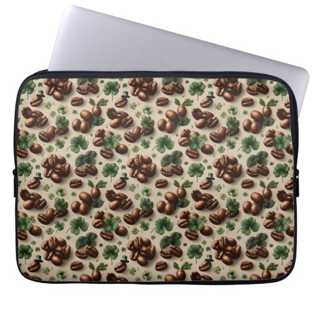 Funda Para Portátil St. Patrick’s Day Coffee & Shamrock Pattern (Frente)