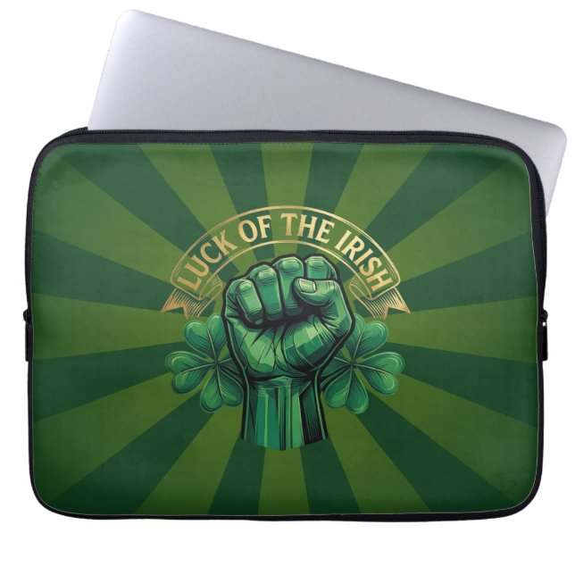 Funda Para Portátil St. Patrick’s Day Luck of the Irish Fist Shamrock (Frente)