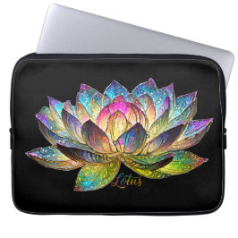 Funda Para Portátil Stained Glass Colorful Lotus Flower on Black