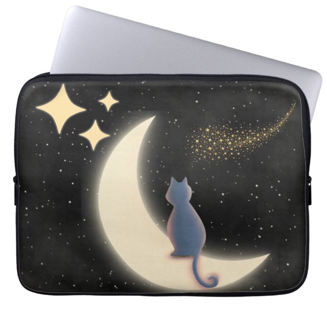 Funda Para Portátil Starry Night Cat y Crescent Moon (Frente)