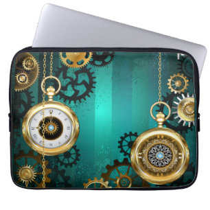 Funda Para Portátil Steampunk Jewelry Watch sobre un fondo verde