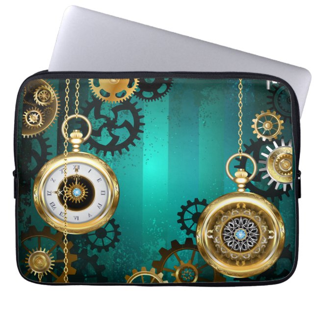 Funda Para Portátil Steampunk Jewelry Watch sobre un fondo verde (Frente)