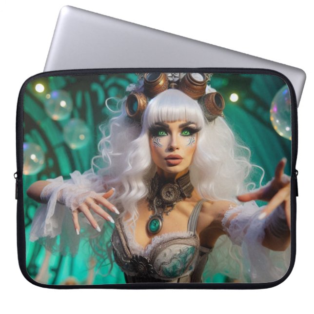 Funda Para Portátil Steampunk Victorian Futurista Bailarina Verde (Frente)