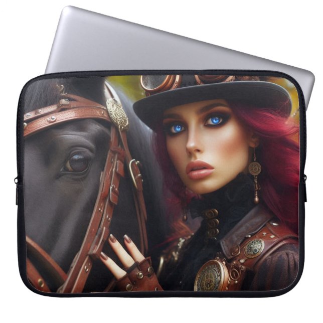 Funda Para Portátil Steampunk Victorian Lady Dark Rider (Frente)