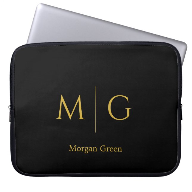 Funda Para Portátil Stylish Monogram with Name Design Black (Frente)