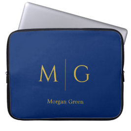 Funda Para Portátil Stylish Monogram with Name Design Navy
