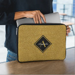 Funda Para Portátil Stylish Monogrammed Gold Glitter<br><div class="desc">Modern,  stylish neoprene laptop sleeve features faux gold glitter with customizable name and monogram in black frame.</div>