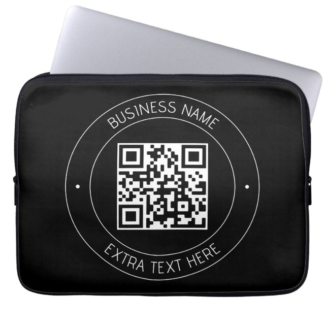Funda Para Portátil Su código QR y su texto editable | Blanco y negro (Frente)