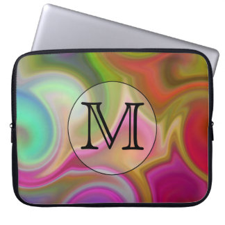 Funda Para Portátil Su letra, remolinos coloridos y monograma de