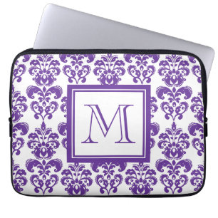 Funda Para Portátil Su monograma, modelo púrpura oscuro 2 del damasco