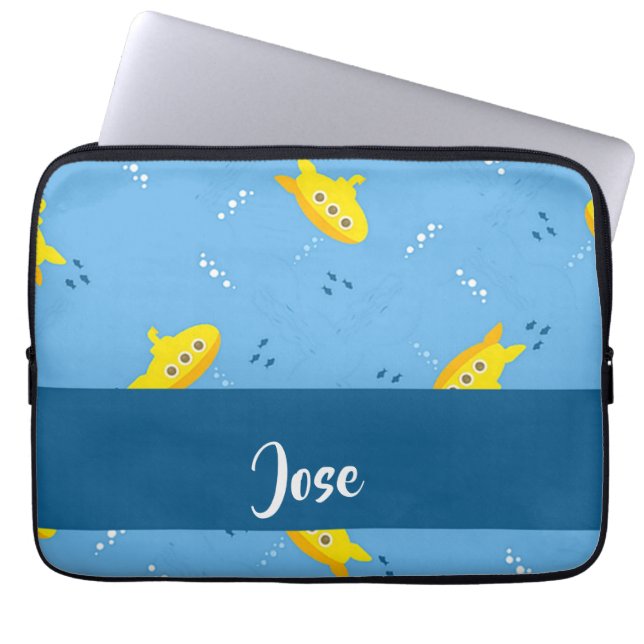 Funda Para Portátil Submarino amarillo y pescado azul (Frente)