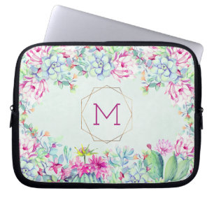 Funda Para Portátil Suculentos Cactus Monograma Geométrico Monograma