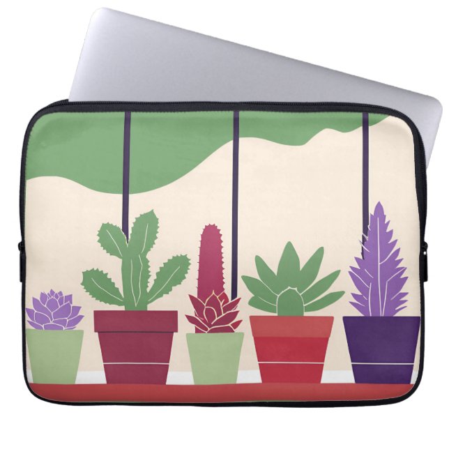Funda Para Portátil Suculentos coloridos y cactus (Frente)