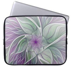 Funda Para Portátil Sueño de flores, abstracto arte fractal verde púrp