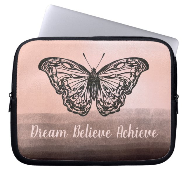 Funda Para Portátil Sueño de mariposa cree en lograr (Frente)