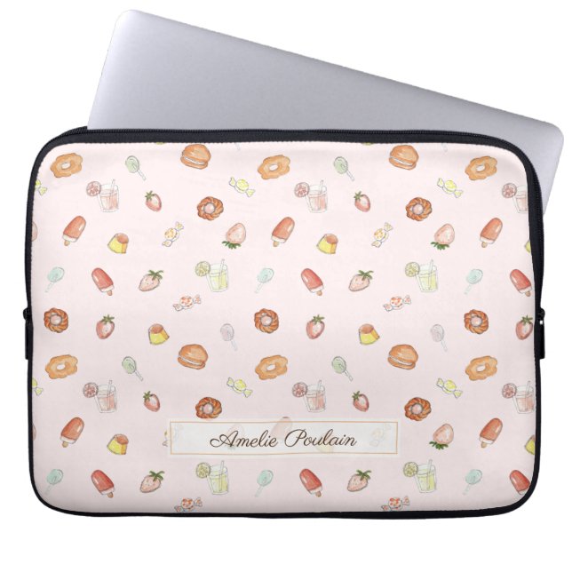 Funda Para Portátil Sueño suave de postre rosa: patrón pastelero acuar (Frente)