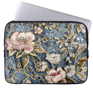 Funda Para Portátil Sueños rosas con estilo de jeans bordados