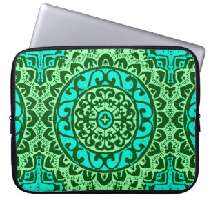 Funda Para Portátil Sun Mandala Batik del Suroeste, Lime Green