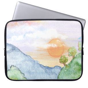 Funda Para Portátil Sunset acuarela sobre montañas y árboles