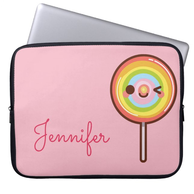 Funda Para Portátil Súper lindo kawaii arco iris lollipop monograma ro (Frente)