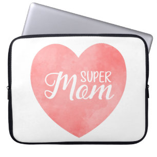 Funda Para Portátil Super mamá en el corazón de las acuarelas rosas, d