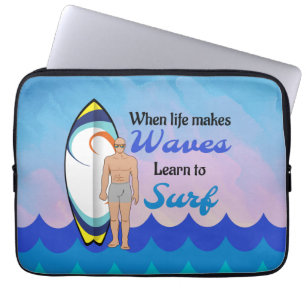 Funda Para Portátil Surfboard Ocean Waves Blue Motivation Cita