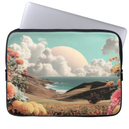 Funda Para Portátil Surreal Coastal Landscape With Flowers And Clouds
