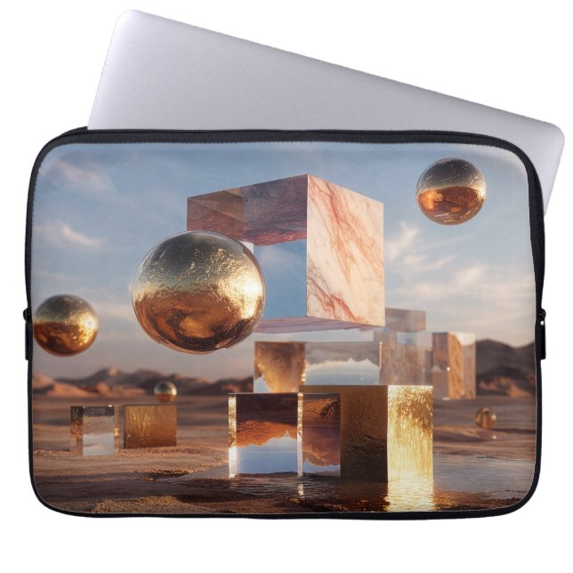 Funda Para Portátil Surreal Geometric Composition With Golden Spheres (Frente)