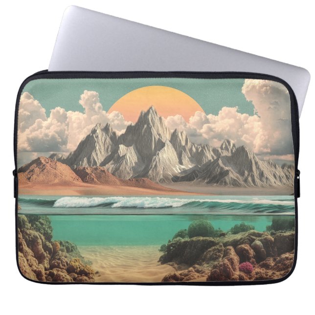 Funda Para Portátil Surreal Ocean and Mountain Landscape with Waves (Frente)