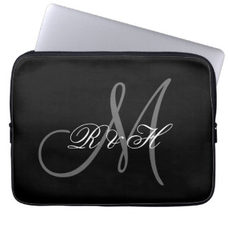 FUNDA PARA PORTÁTIL SUS INICIALES DE MONOGRAMA | GRIS NEGRO SENCILLO