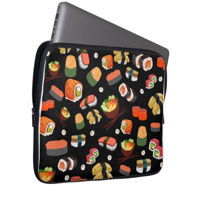 Funda Para Portátil Sushi colorido sobre fondo negro (Anverso derecho)