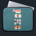 Funda Para Portátil Sushi Nigiri Maki Roll<br><div class="desc">Comida de sushi japonesa divertida en un fondo verde profundo.</div>