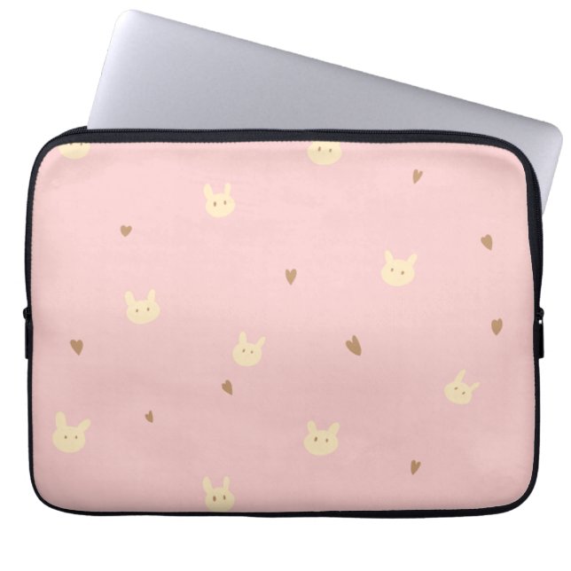 Funda Para Portátil Sweet Bunny & Hearts Seamless Pattern – Cute Pink  (Frente)