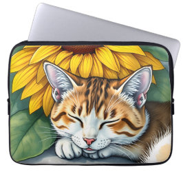 Funda Para Portátil Sweet Sleepy Kitty Cat and Sunflowers