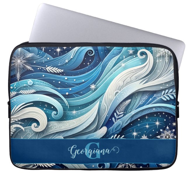 Funda Para Portátil Swirls de invierno ondulado y azul y escarpado per (Frente)
