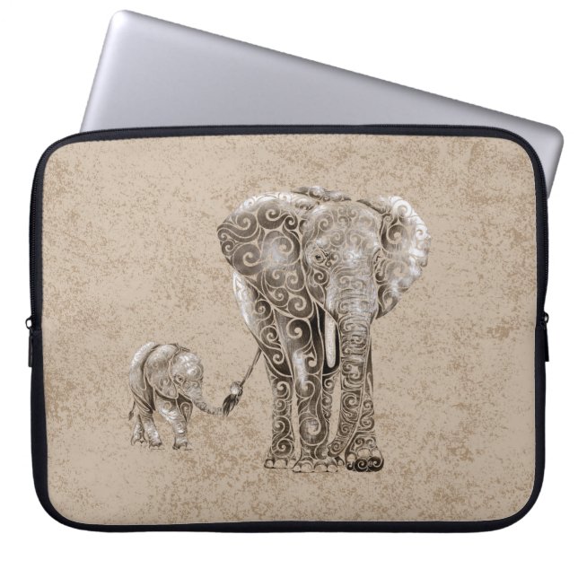 Funda Para Portátil Swirly Elephant Family (Frente)